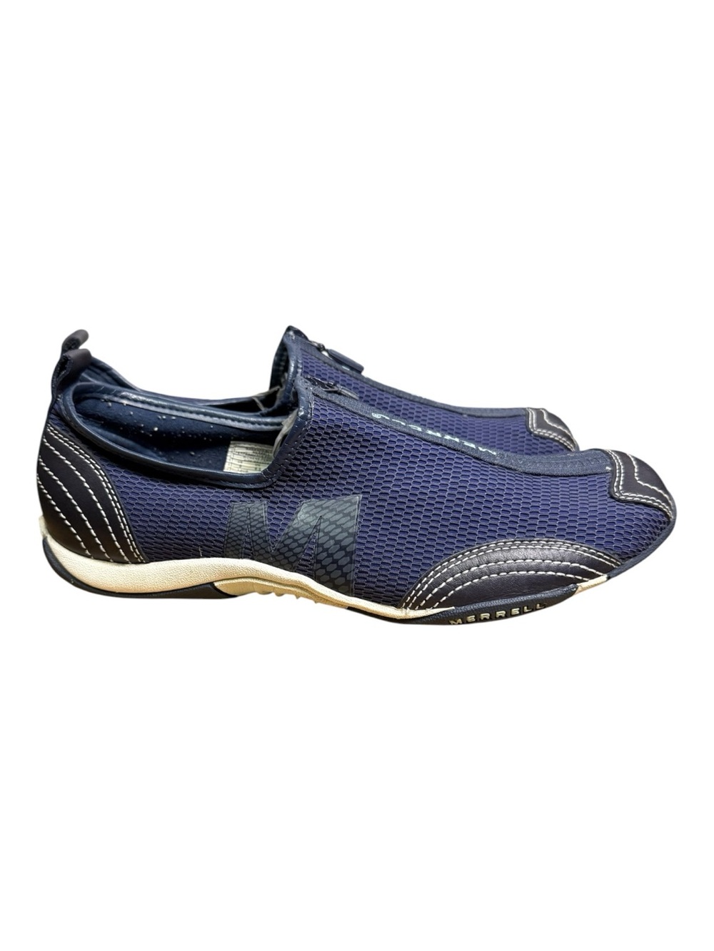 Merrell Barrado Womens 9 Blue Mesh Zip Slip On Walking Travel Shoes